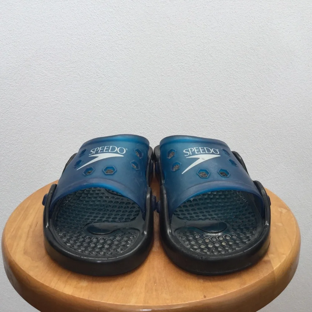 Black, Blue Speedo Poolside Slip On Slide Sandals Men's 11 Summer Beach